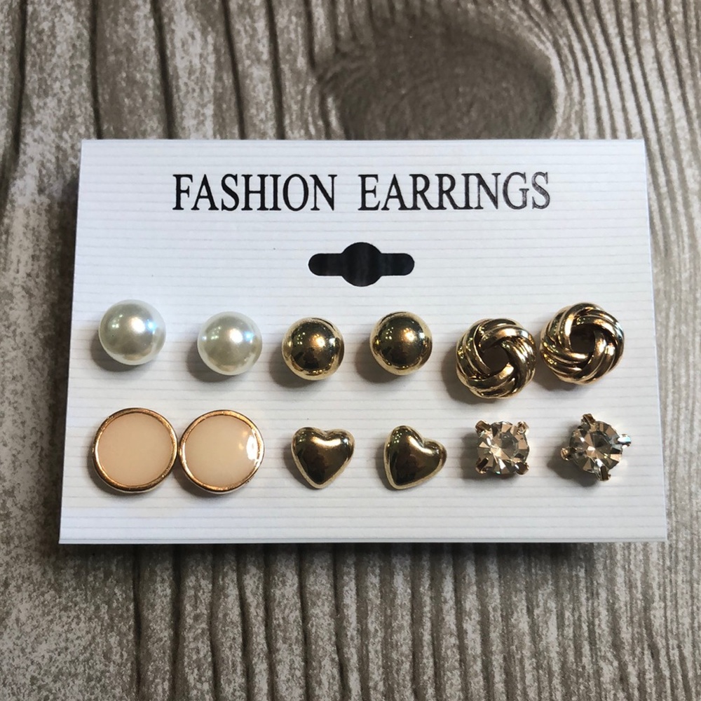 Set of 6 Gold Tone Stud Earrings